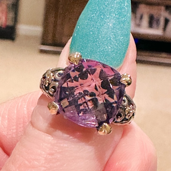 Sterling Silver 14k Yellow Gold Amethyst Fashion Ring - Picture 3 of 8